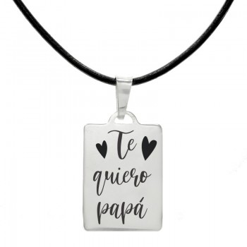 Collar chapa biselada Te quiero Papá Plata de Ley