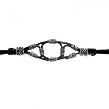 Pulsera abalorios étnicos cuero y Plata de Ley