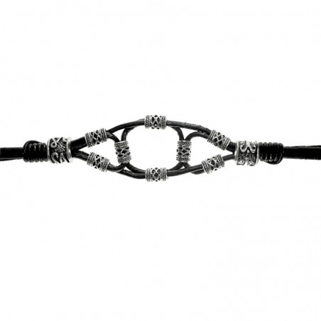 Pulsera abalorios étnicos cuero y Plata de Ley