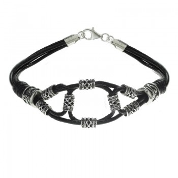 Pulsera abalorios étnicos cuero y Plata de Ley 2