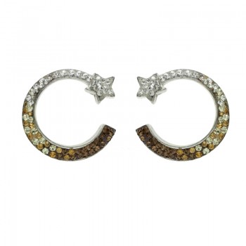Pendientes bicolor con estrella y zirconia Plata de Ley | Outlet joyas