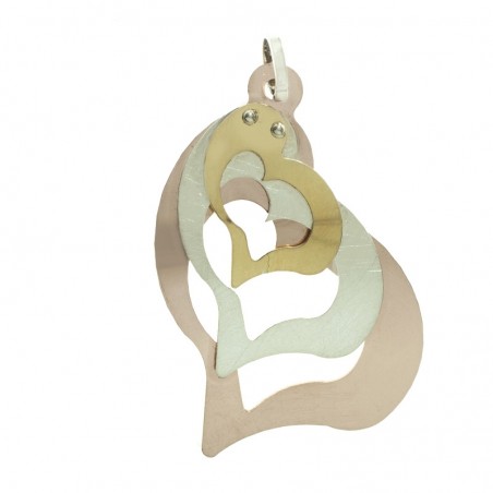 Colgante triple corazón tricolor Plata de Ley | Outlet joyas