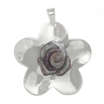 Colgante flor con rosa Plata de Ley | Outlet joyas