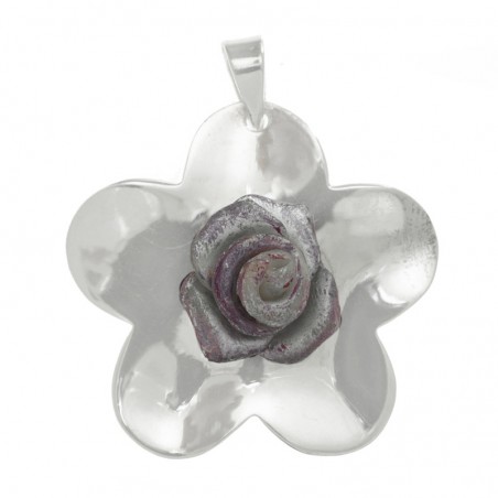 Colgante flor con rosa Plata de Ley | Outlet joyas