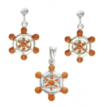 Conjunto timón esmaltado Plata de Ley | Outlet joyas