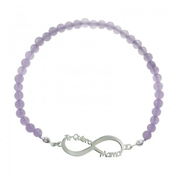 Pulsera elástica diseño Te Quiero Mamá de cuentas de piedra natural y Plata de Ley 925 2