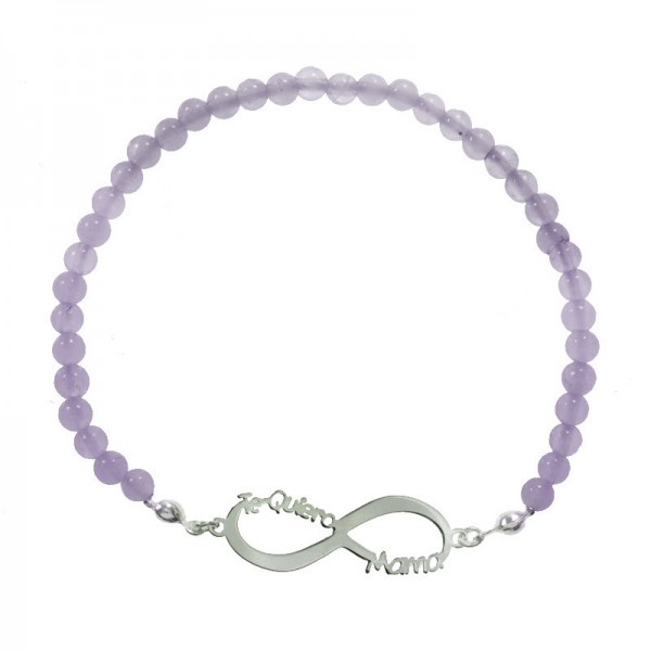 Pulsera elástica diseño Te Quiero Mamá de cuentas de piedra natural y Plata de Ley 925