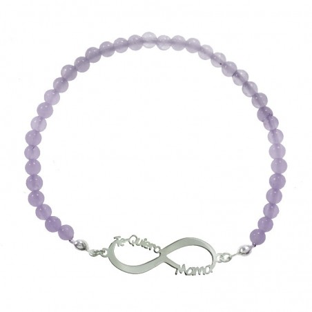 Pulsera elástica diseño Te Quiero Mamá de cuentas de piedra natural y Plata de Ley 925