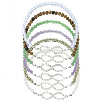Pulsera elástica diseño Te Quiero Mamá de cuentas de piedra natural y Plata de Ley 925