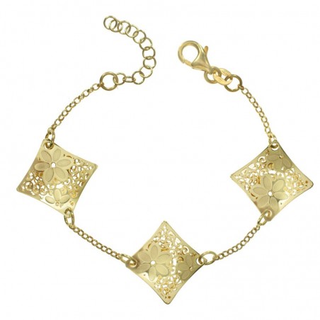 Pulsera dorada rombos calado floral Plata de Ley 925