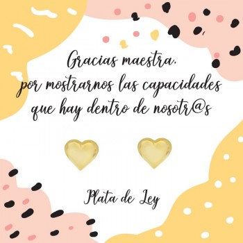 Pendientes corazón para maestra Plata de Ley 2