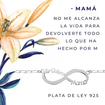 Colgante infinito Te quiero mamá con cadena Plata de Ley 925
