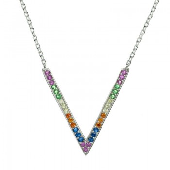 Collar V con circonitas Plata de Ley - Karissma