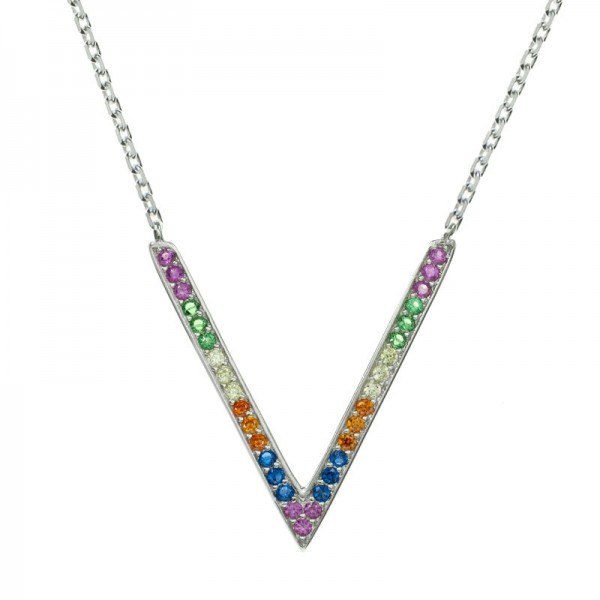 Collar V con circonitas Plata de Ley - Karissma