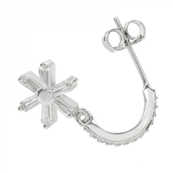 Pendientes aro abierto con flor Plata de Ley - Karissma