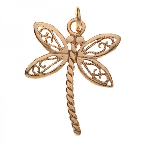 Abalorio colgante libélula chapado en Oro Plata de Ley 925