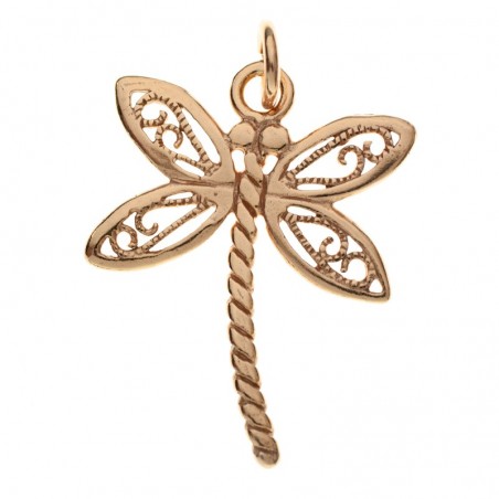 Abalorio colgante libélula chapado en Oro Plata de Ley 925