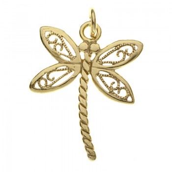 Abalorio colgante libélula chapado en Oro Plata de Ley 925