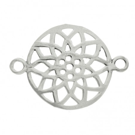 Abalorio entrepieza flor de mandala calado Plata de Ley 925