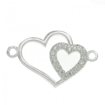 Entrepieza circonia doble corazón Plata de Ley 925