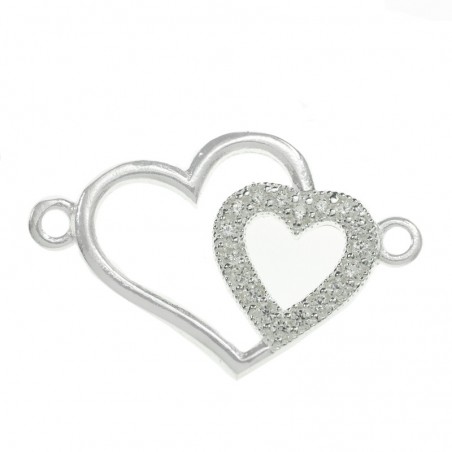 Entrepieza circonia doble corazón Plata de Ley 925