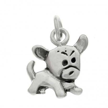 Abalorio colgante perro enfadado animado Plata de Ley 925