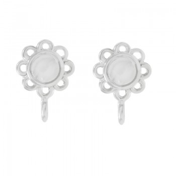 Base pendientes flor con mariposa Plata de Ley 925