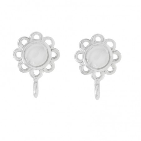 Base pendientes flor con mariposa Plata de Ley 925