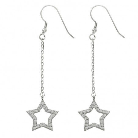Pendientes largos cadena y estrella Plata de Ley - Karissma