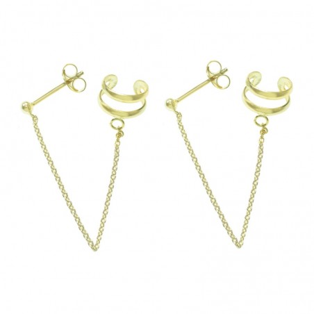 Pendientes ear cuff dorado cadena y bolita Plata de Ley - Karissma