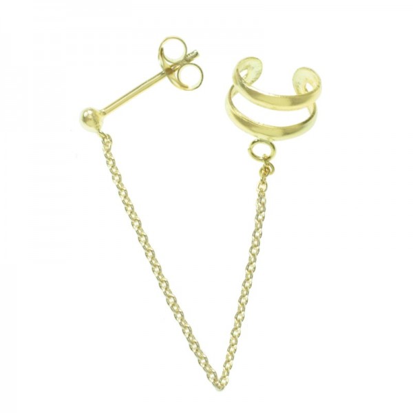 Pendientes ear cuff dorado cadena y bolita Plata de Ley - Karissma