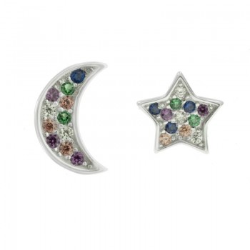 Pendientes asimétricos luna y estrella