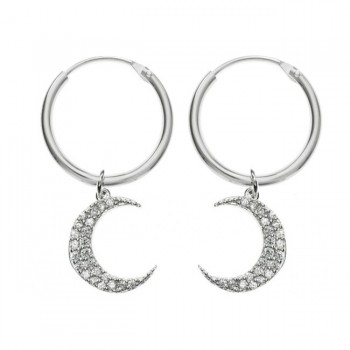 Pendientes aro con luna Plata de Ley
