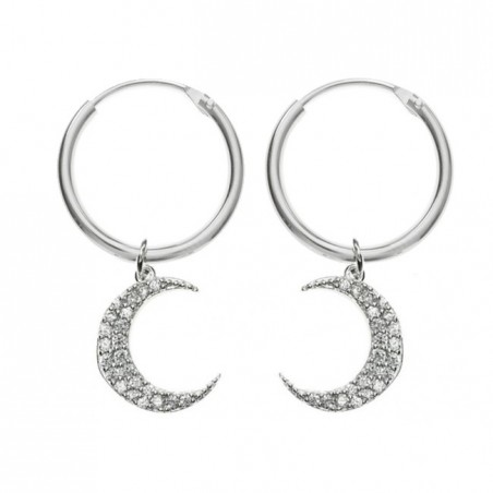 Pendientes aro con luna Plata de Ley