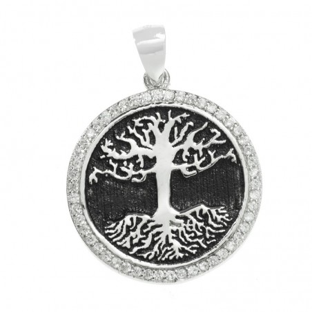 Colgante árbol de la vida fondo negro Plata de Ley 925