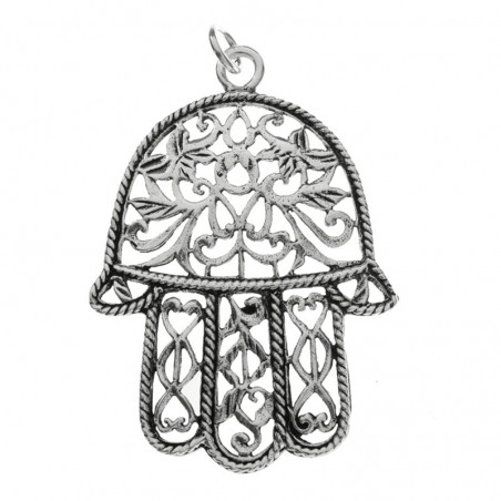 Colgante mano de Fátima calada grande Plata de Ley