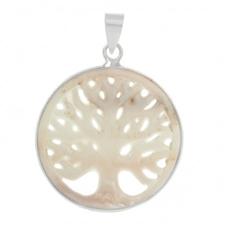 Colgante árbol de la vida nácar prensado negro Plata de Ley