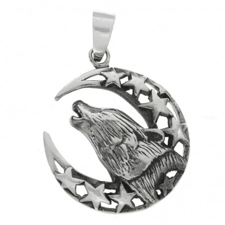 Colgante lobo en la luna Plata de Ley