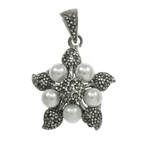 Colgante estrella de mar marquesitas y perlas Plata de Ley 925.