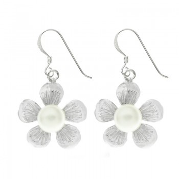 Pendientes flor con perla Plata de Ley 925