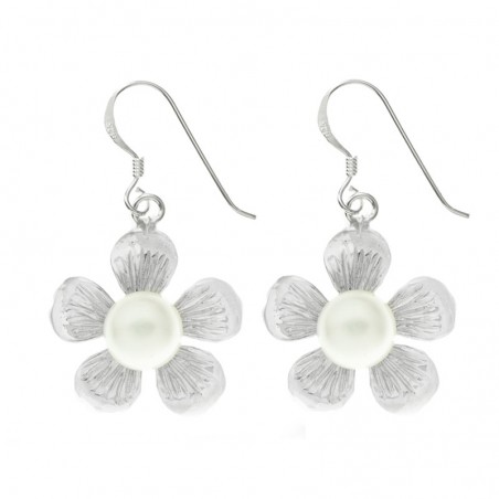 Pendientes flor con perla Plata de Ley 925