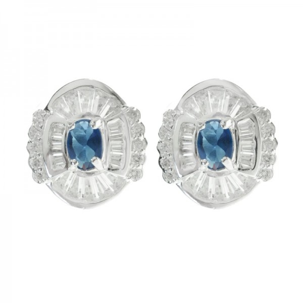 Pendientes oval diseño baguettes Plata de Ley 925