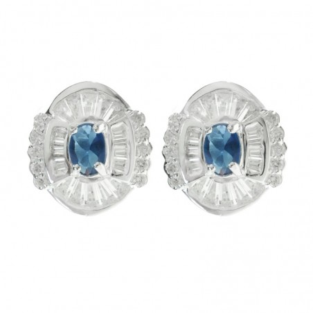 Pendientes oval diseño baguettes Plata de Ley 925