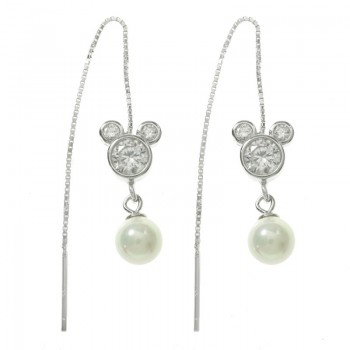 Pendientes cara de ratón con cadena Plata de Ley 925