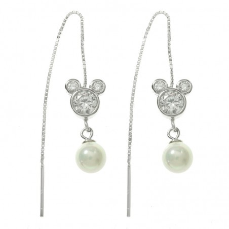 Pendientes cara de ratón con cadena Plata de Ley 925