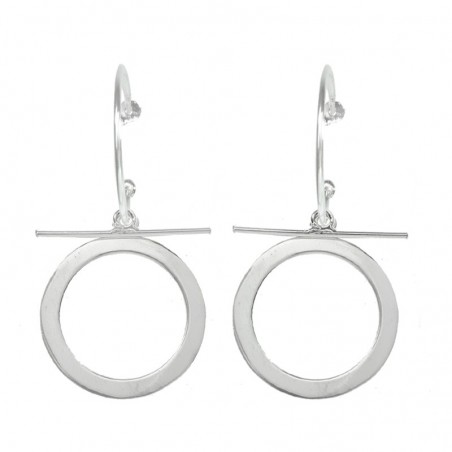 Pendientes aro con círculo y barra Plata de Ley 925