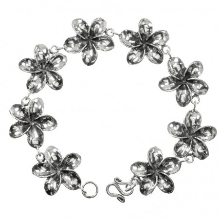 Pulsera Plata de Ley 925 oxidada flores cinco pétalos