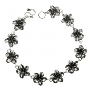Pulsera Plata de Ley 925 oxidada flores cinco pétalos