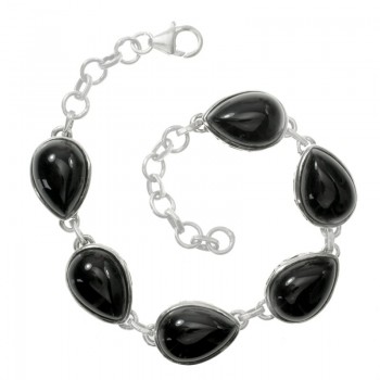 Pulsera étnica gotas de ónix Plata de Ley