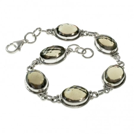 Pulsera Plata de Ley 925 piedra hindú cuarzo fumé